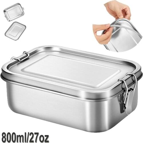 LBER Stainless Steel Lunch Food Container with Lock Clips and Leakproof Design, 800ML Bento Boxes Lunch Container for Kids or Ad