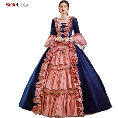 Luxury Navy Blue Rococo Marie Antoinette Ball Gown Masquerade Party Dress Theater Costume