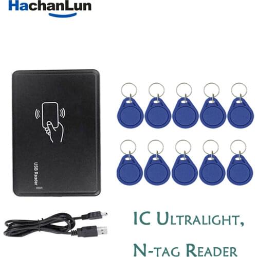 NFC Tag Reader USB Port NFC 13.56mhz IC Card Reader Contactless Sensitivity Smart Card Only Reader+10pcs S50 Keyfobs Tag