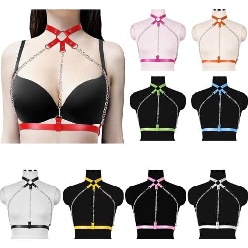 Sexy Women Chain Harness Bra Suspender Lingerie Chest Bondage Straps Waistband Adjustable Body Harness Garter Punk Accessories
