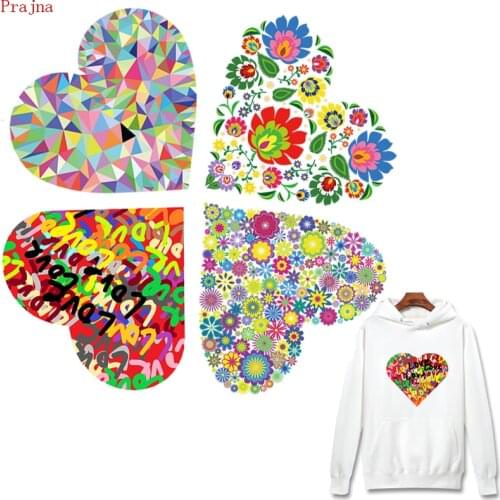 Prajna Heart Cartoon Iron On Transfer Patches For Clothes Stripes Iron Heat Transfer Vinyl Patch Stickers Thermal Appliques DIY