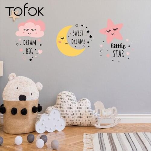 Tofok Ins Candy Color Moon Star Cloud DIY Wall Sticker Baby Kids Room Mural Decals Home Nursery Lovely Decorative Wallpaper
