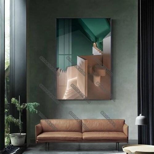 Traditional Royal Architecture White Stairs Green Wall European Style Canvas Painting Poster for Living Rooms Wall Decoration