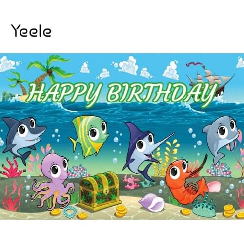 Yeele Birthday Backdrop Photocall Underwater World Fishes Poster Treasure Background Photography Studio Shoots Prop Photographic