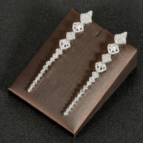 Hibride Clear AAA Cubic Zirconia Long Stud Earrings For Women Jewelry pendientes Long Bridal Earring ballerine femme E-970