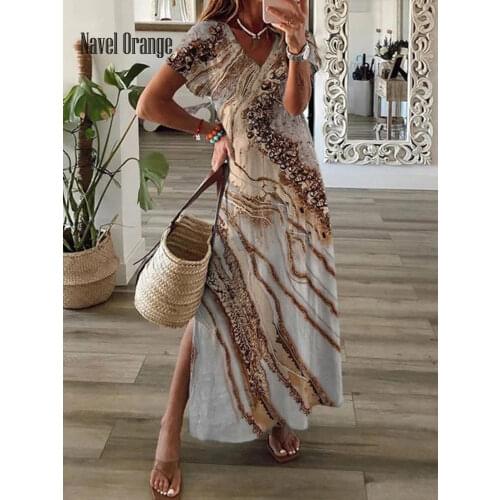 Vintage Women V-Neck Short Sleeve Ruffles Long Party Dress Summer Plus Size 3XL Printing Ladies Dress Fashion Streetwear Vestido