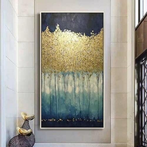 Gold Leaf Money Tree Hand Painted Modern Abstract Oil Painting On Canvas Wall Art For Living Room Home Decoration No Framed