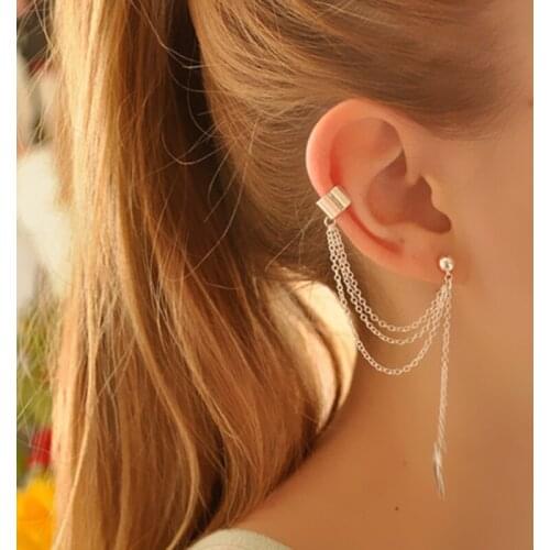 1 Piece Fashion Leaf Design Crystal Stud Earrings Tassel Earrings For Women Star Ear Cuff Jewelry Silver Color Earrings