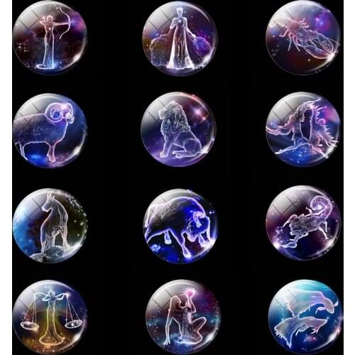 5pcs/set12 Zodiac Sign Constellation Luminous 25 MM DIY Glass Cabochon Jewelry Handmade Making Accessories Birthday Gifts