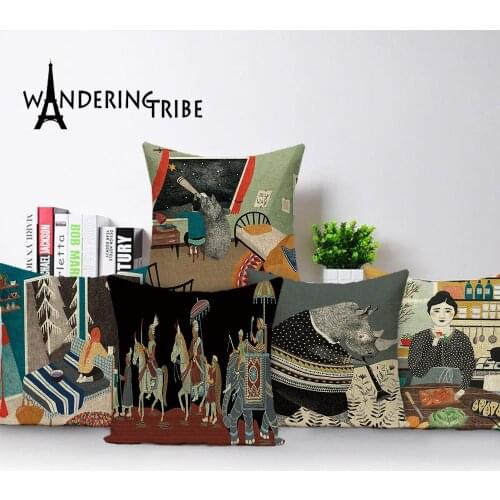 Abstract Portrait Cushion Cover Flame Bird Throw Pillow Cases Sofa Print Flowers Decor Home Cushion Covers Linen Pillows Case