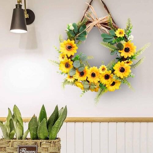 Wreath Accessories Easter Artificial Yellow Sunflower Wreath Decorative for Home Front Door Wall 20 inches decoración pascua w1