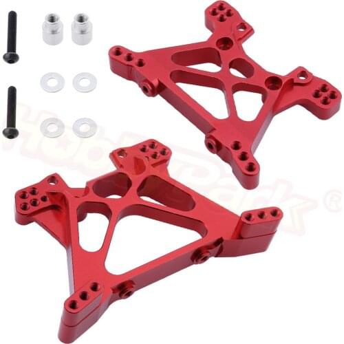 HobbyPark Aluminum Front & Rear Shock Tower Upgrade Parts for 1/10 Traxxas Slash 4x4 Replacement of Part (2-Pack) (Red)