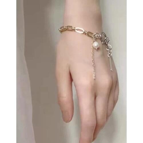 Prong Crystal chain Bracelet Irregular Shell Pearl Fashion Jewelry for Women Men Party Wedding