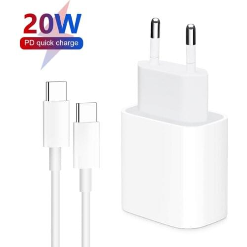 Dual Port 20W Type-C USB-C Fast Charger Adapter With 3.3ft Cable US/UK/EU Plug For Iphone Samsung Xiaomi Mobile Phone Charger