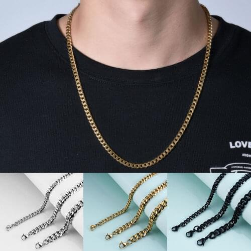 Punk Stainless Steel Necklace For Men Women Cuban Link Simple 3/5/7mm Male Chain Chokers Charm Fashion Jewelry