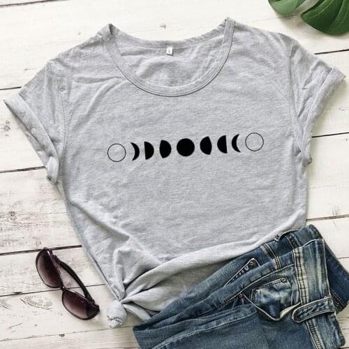 Moon Phases 100%Cotton T-shirt Aesthetic Unisex Hipster Grunge Tees Tops Casual Women Short Sleeve Graphic Tshirt Streetwear