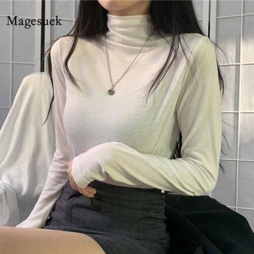 Cotton Half-turtleneck Warm Korean Blouse Autumn Winter Slim Bottom Women Shirts Blouses Solid Long Sleeve White Shirt Top 11544