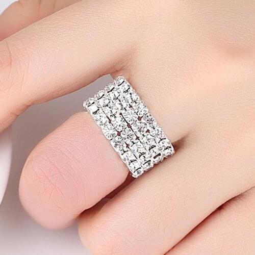 Zircon Ring 1/2/3/4 Layer Zinc Alloy Jewelry Ring Female Models Low Price Shiny Silver Plated Combination Ladies Rhinestone Ring