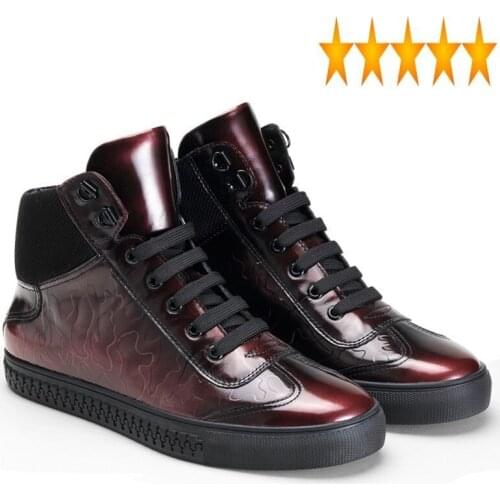 Real Casual Shoes Designer Men Leather 2021 Autumn Winter Candy Color High Top Sneakers Fashion Flat Mens Trainers Red Grey Punk