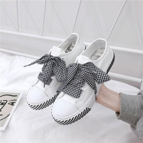 Ribbon Canvas Shoes Women White Sneakers 2021 New Brand Canvas Casual Sneakers Platform Vulcanized Shoes Ladies Zapatos De Mujer