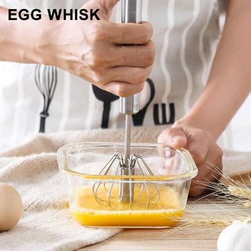 Kitchen Easy Stainless Steel Whisks Semi-Automatic Egg Beater Whisk Milk Cream Mixer Self Turning Stirring