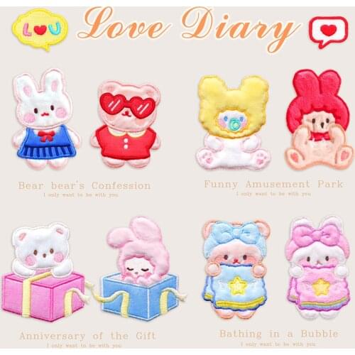 AHYONNIEX Cute Bear Rabbit Slipper Bike Candy Embroidery Stickers for Clothes Small Glue Patch for Baby Clothes Designer