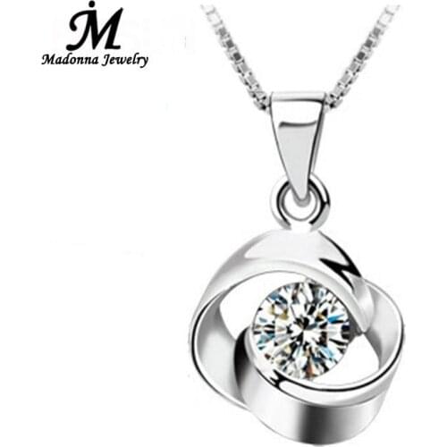 Fashion Women Crystal Jewelry Round Shape Silver Plated Necklace Pendant Love First Sight Rotating jewelry Wholesale