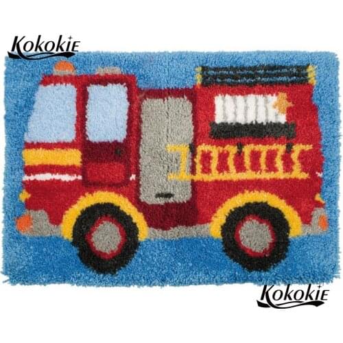 Cartoon Fire truck gift tapijt latch hook rug kits canvas cartoon cat printing vloerklee foamiran for needleworksets 3d carpet