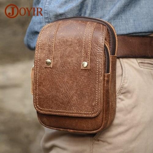 JOYIR Waist Packs Men Vintage Genuine Leather Fanny Pack Belt Bum Bag Cigarette Case Phone Pouch Bags Casual Cowhide Waist Bag