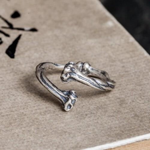 Halloween Vintage Adjustable 100% 925 Sterling Silver Rock Rap Ring Skeleton Skull Ribs Open Rings For Men Accessories Jewelry