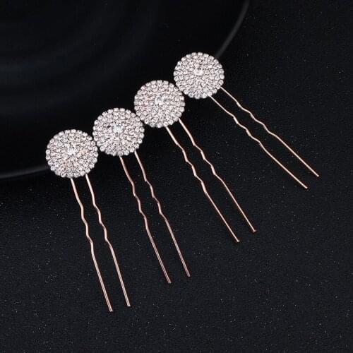 Le Liin Set of 4 Round Rhinestone Hair Crystal Pins Bridal Hair Wedding Hair Accessories Jewelry Clips Sunflower Stars Rose Gold