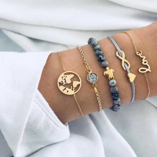 Bohemian layered Bracelet Set Chic Bangles Vintage Bead Boho Charm Bracelet For Women Jewelry Dainty pulseras Mujer Bijoux Femme