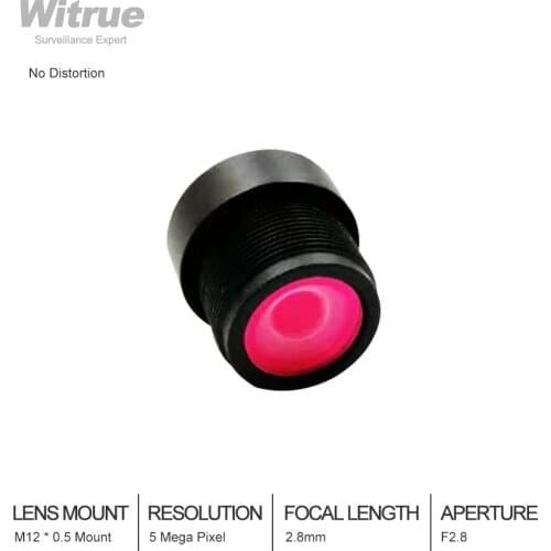 Witrue 2.8mm Lens 5MP M12 Mount 1/2.7" Inch F2.8 with 650nm IR filter No Distortion lenses for Action CCTV Camera