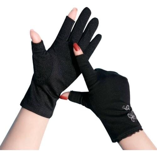Summer Gloves Women with Sun Protection Ladies Half Finger Glove Pure Cotton Breathable Non-Slip Touch Screen Cycling Mitten