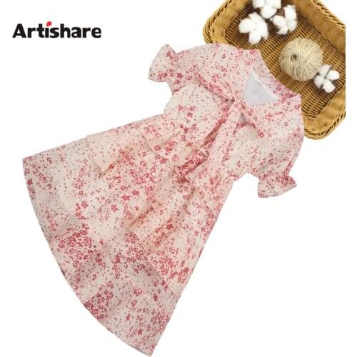 Teenage Girl Dress Floral Pattern Girls Dresses 2021 Newest Tiered Dress Kids Summer Girl Costume 6 8 10 12 14