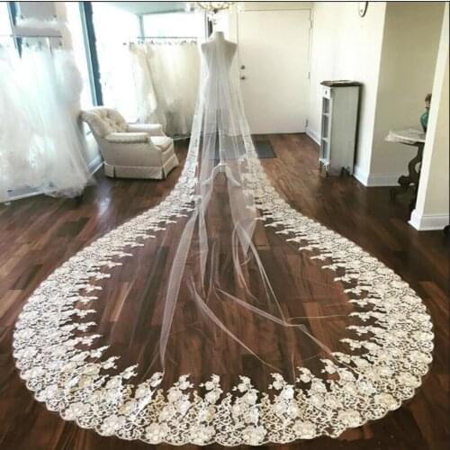 Luxury Lace Bridal Veil Soft Tulle Long Cathedral Appliques Wedding Veil Wedding Accessories