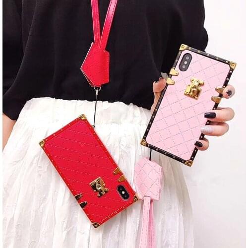 Luxury Leather Square Housing Sheepskin Women Bag Cover For iPhone 11 Pro Max Xs Max XR X 8 7 6 6s Plus 11Case with lanyard