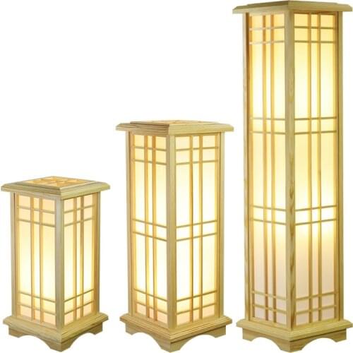 Modern Japanese Tatami Style Square Shape Oak Wood Solid Wooden Floor Lamp with LED wood Standing Lamps for Living Room Hallway