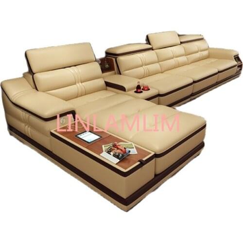 Living Room Sofa corner sofa real genuine leather sofas with storage USB for iphone minimalist muebles de sala moveis para casa