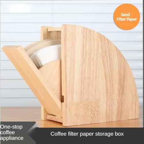 Solid Wood Dustproof Coffee Filter Paper Storage Box Coffee Shop Bar Coffee Storage Rack Fan-shaped V60 Filter Paper Holder