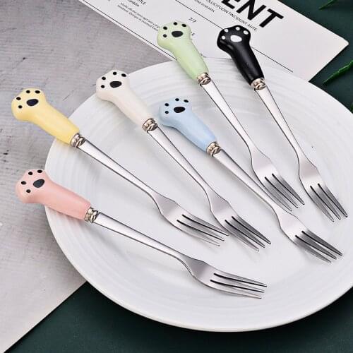 Stainless Steel Fruit Fork Creative Lovely Fruit Dessert Forks Cat Claw Cake Fork For Children Home Kitchen Dinnerware Tableware