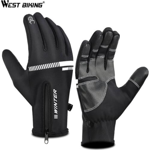 WEST BIKING Cycling Gloves Full Finger Touch Screen Sport Gloves Warm Fleece Thermal Winter Gloves Road MTB Bicycle Gloves