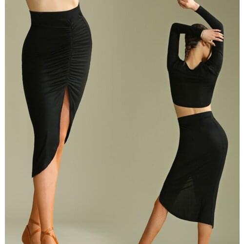 Latin Dance Skirt Women Sexy Slit Samba Tango Salsa Skirts Latin Performance Dance Wear Practice Clothes Ballroom Skirt BL5515
