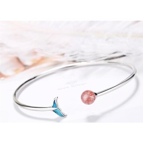 Sole Memory Summer Cool Strawberry Crystal Blue Fishtail Sweet 925 Sterling Silver Female Resizable Bracelets SBR186