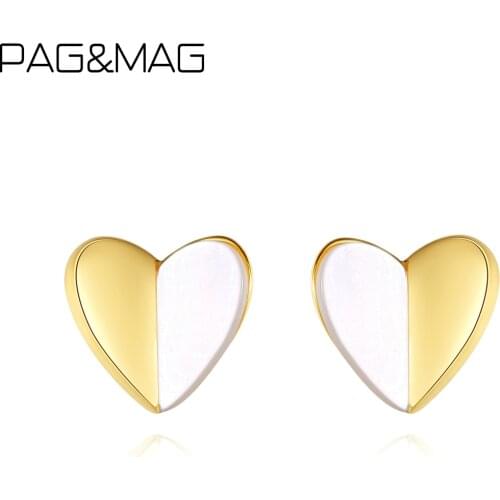 PAG&MAG 925 Sterling Silver Love Heart Stud Earrings For Women Girls Vintage Double Color Design Heart Earrings Fashion Jewelry