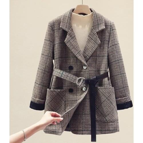 Fashion Autumn Women Plaid Blazers And Jackets Double Breasted Work Office Lady Suit Slim Business Female Blazer Coat Talever