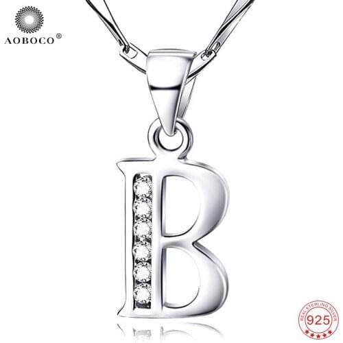 AOBOCO Letter Series Nice "B" Pendant Ture 925 Sterling Silver Collar Necklace Beautiful Fine Jewelry For Women Gifts GND0177