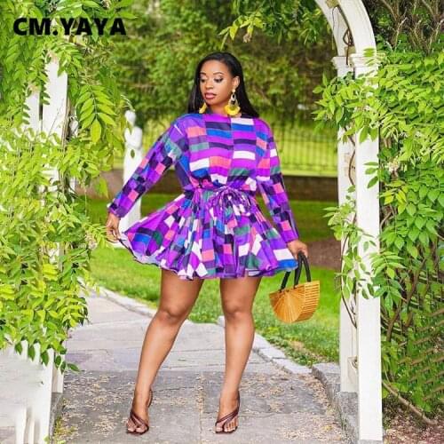 CM.YAYA Women Plus Size Plaid Print Dress O-neck Long Sleeves Sashes Mini Dress Casual Dress Autumn 2021