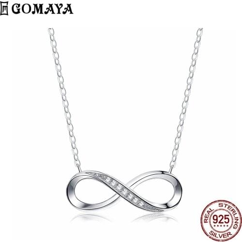 GOMAYA Real 925 Silver Necklace For Women Romantic Clear Zircon Pendant Lucky Necklace Chain Womens Gift New Arrival Recommend