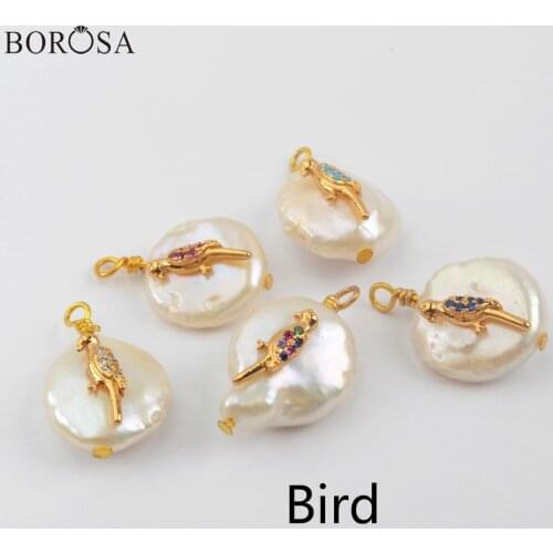 BOROSA 10Pcs Natural Freshwater Pearl Pendant Pave CZ Tiny Cross Animal Shape Charm Women Necklace Pendant Jewelry WX1234